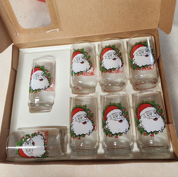 Anchor Hocking Other - 70s Set Anchor Hocking Winking Santa Glass Tumblers Hostess Box Merry Christmas